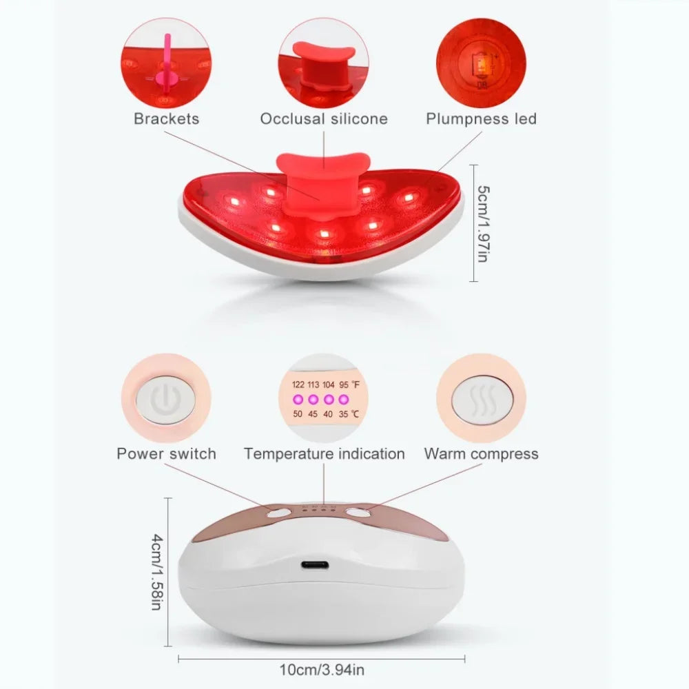 2 in 1 Lip Plumper and Eye Care Tool Red Light Therapy 4 Levels Heating Temps for Anti-Aging Smooth Wrinkles Reduce Dark Circles