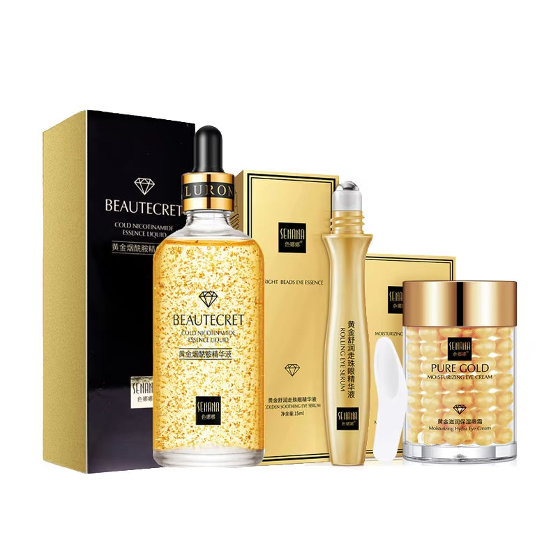 Skincare Set 24K Gold Niacinamide Face Serum anti Ageing Skin Products Remove Dark Circles Collagen Eye Cream Skin Care Kit
