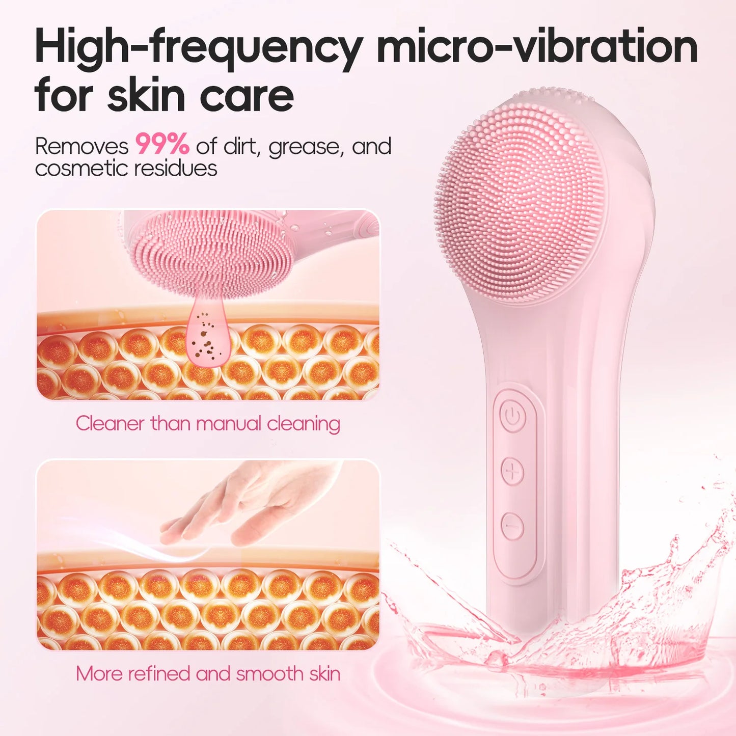 Silicone Electric Facial Cleansing Brush–6 Speeds,Heat Application Waterproof&Deep Pore Cleanse Skin Cleansing Device Portable